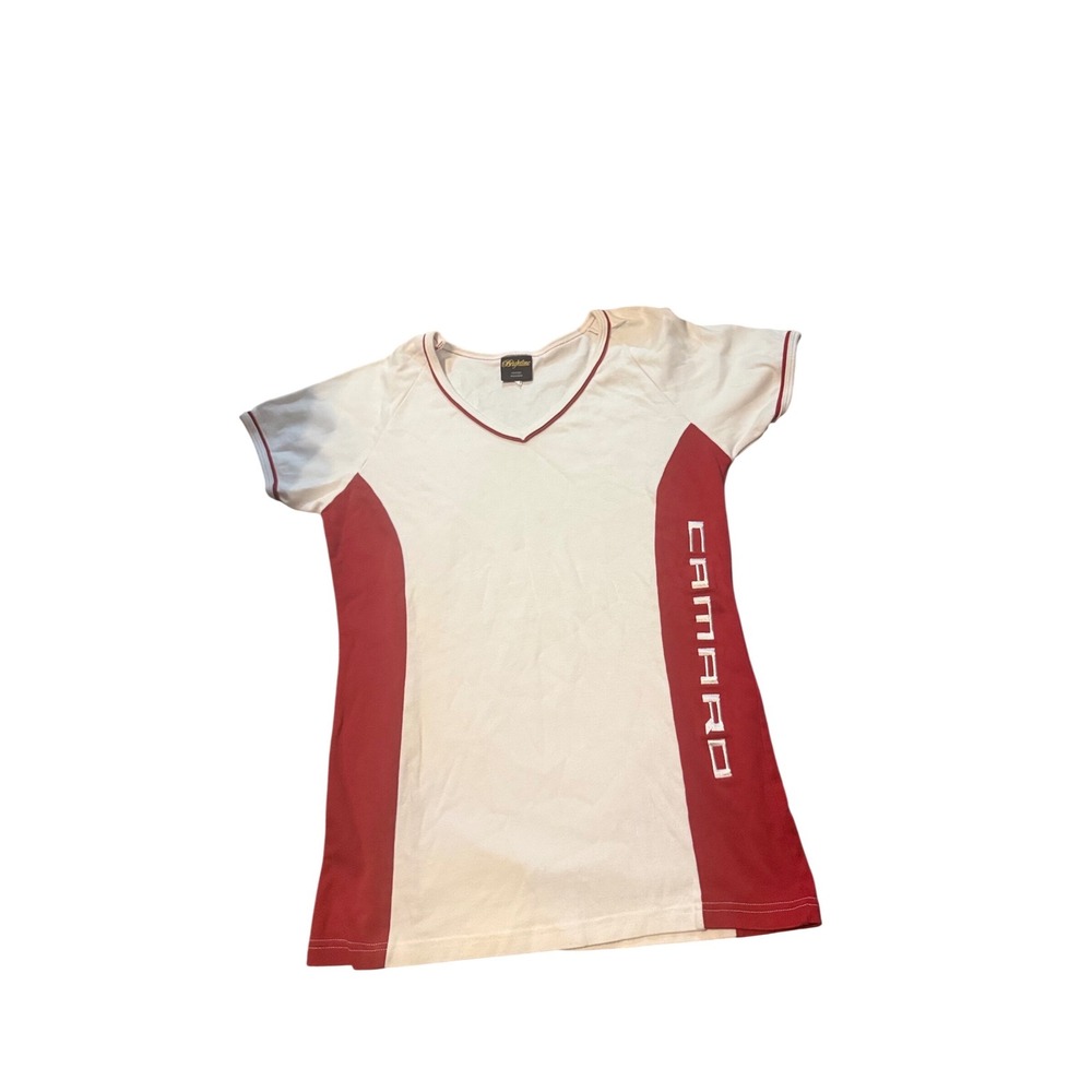 Brightline Chevrolet Camaro Graphic T-Shirt White Red Colorblock V-Neck Small‎